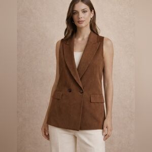 Elie Tahari Belted Tuxedo Vest NWT Brown Walnut Sleeveless Blazer Size L
